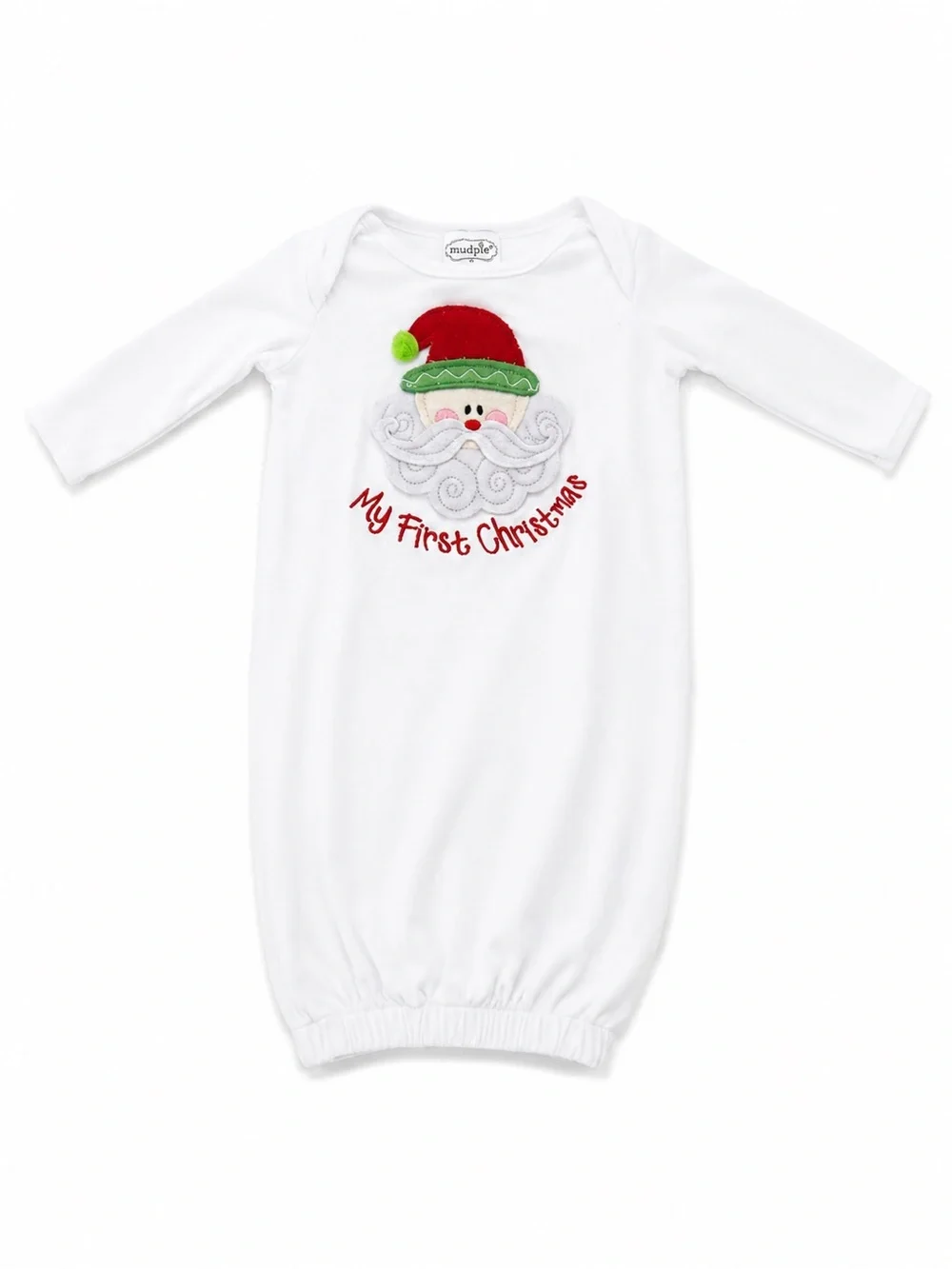 Mud Pie White 'My First Christmas' Santa Sleep Gown with Red & Green Appliqué